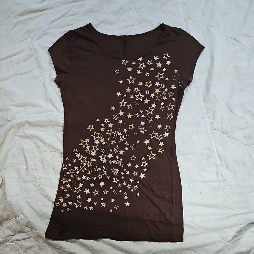 Brown Star Patterned Women's Top
